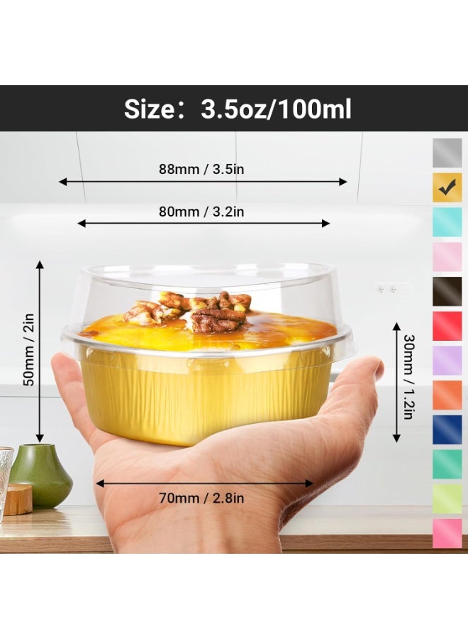 Arabest Heart Shaped Baking Pans, 3.4oz 50pcs Aluminum Foil Cupcake Baking Cups with Lids, Valentines Day Gifts, Pie Ramekins Desserts Flans, Custard Cake Pudding Jello Cups, Wedding Party -Gold - Image 2